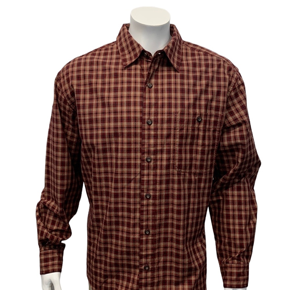 Eddie Bauer Red Black Plaid Heavy Cotton Outdoor Long Sleeve Men’s Shirt Size LG